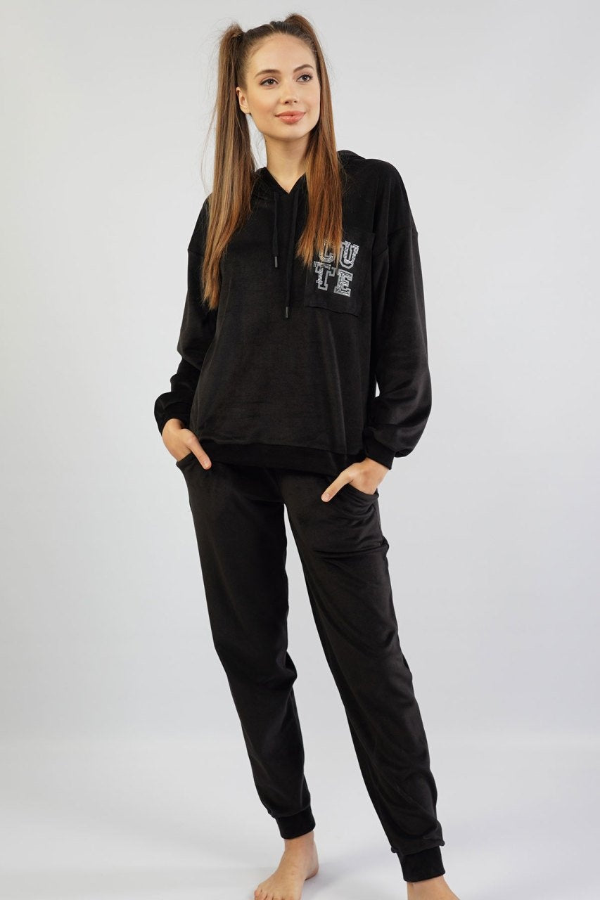 Piżama Damska Vienetta, Cute, Czarna, r. S-XL