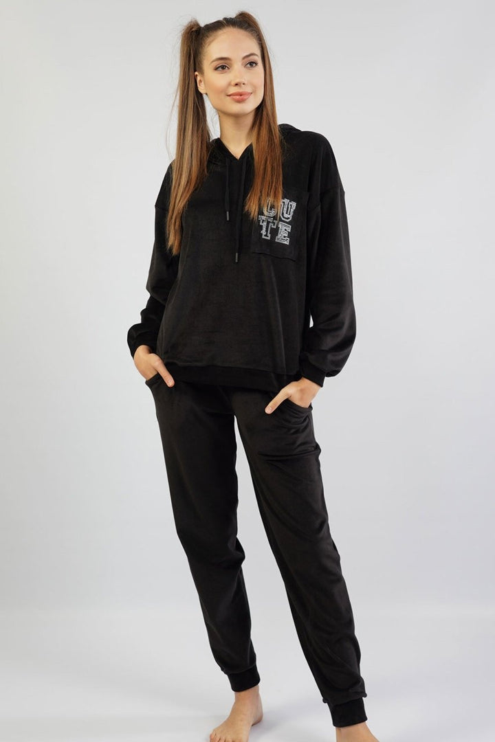 Piżama Damska Vienetta, Cute, Czarna, r. S-XL