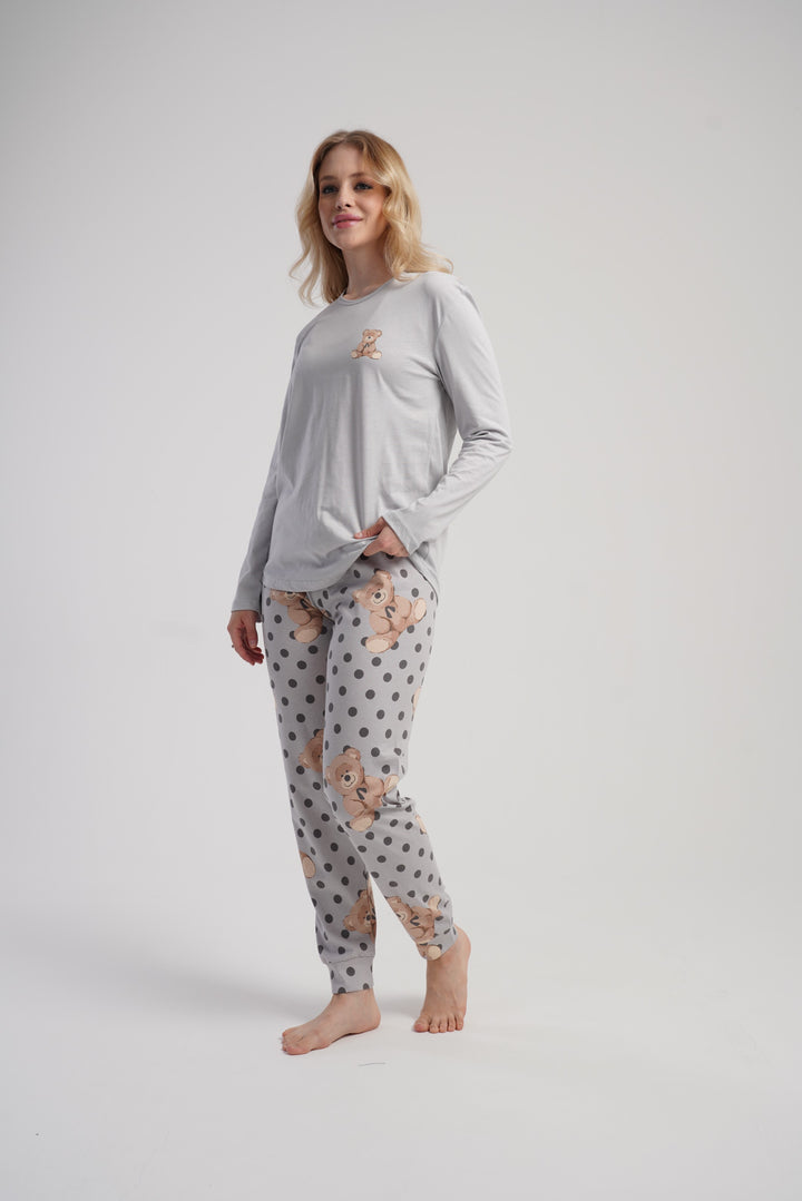 Piżama Damska Vienetta Teddy Vibes, Szary, r. S-XL