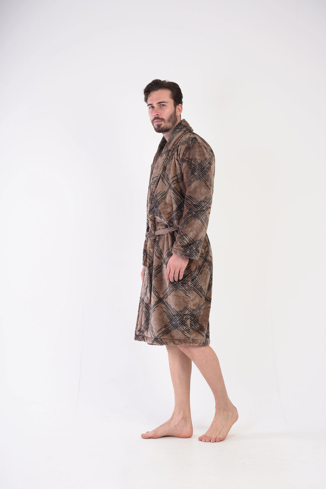 Szlafrok męski softowy Vienetta Tartan Treats Brown, brązowy, r. M-XXL image 3