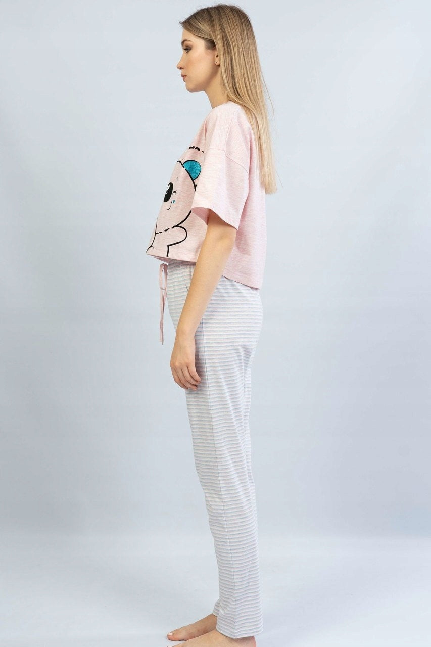 Piżama Damska Vienetta, Good Night, Różowa, r. S-XL image 2