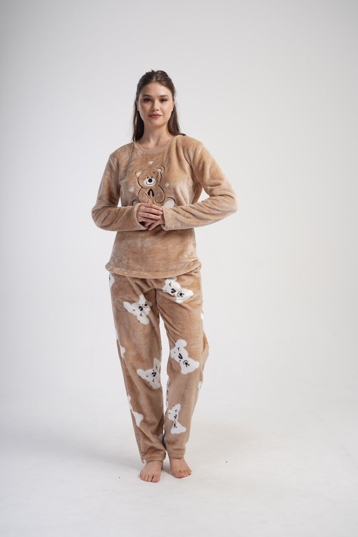 Piżama Damska Softowa Vienetta Enjoy Yourself, Brązowy, r. S-XL