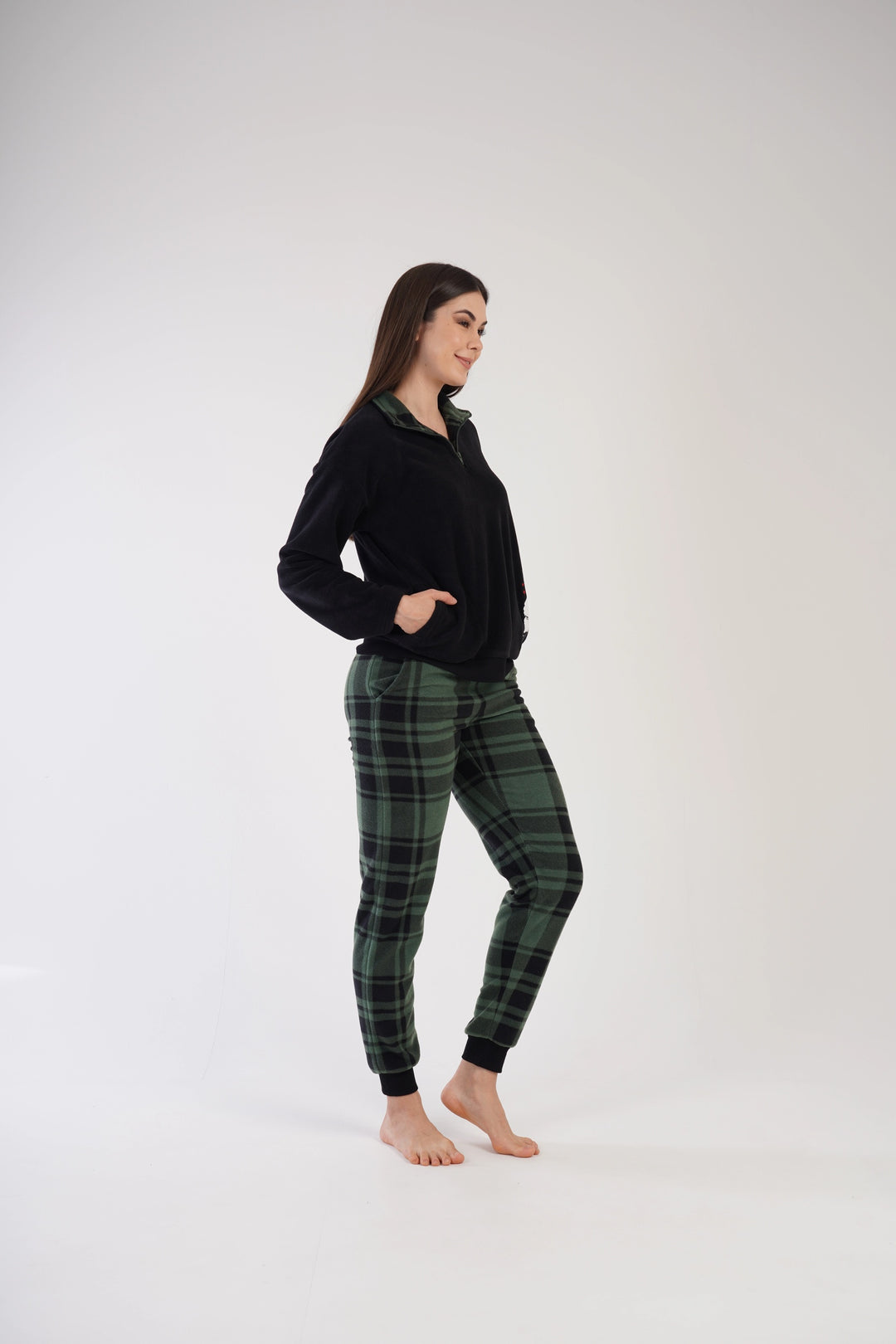 Piżama Damska Polarowa Vienetta Winter Warmth, czarno-zielona, r. S-XL image 4