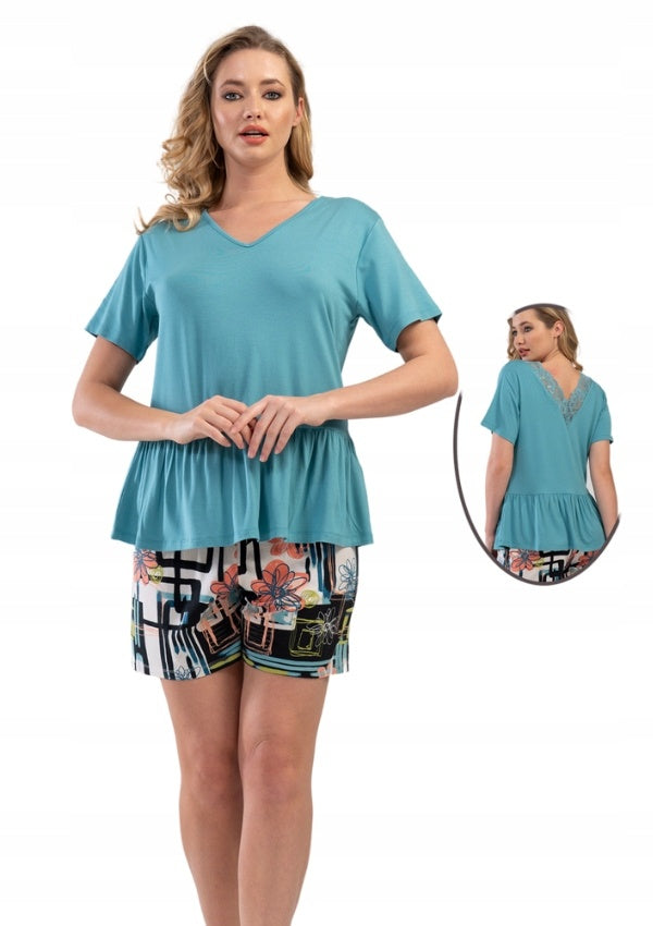 Piżama Damska Vienetta, Blue&amp;Flowers, Niebieska, r. S-XL