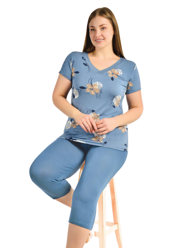 Piżama damska Floral Comfort, Niebieski, r. 2XL-5XL image 0