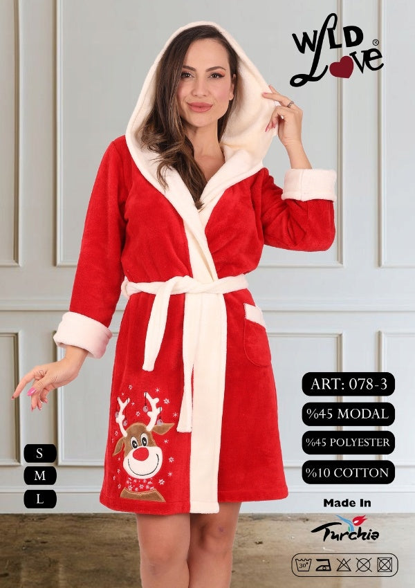 Szlafrok damski Vienetta Oh My DEER, czerwony, r. S-L image 2