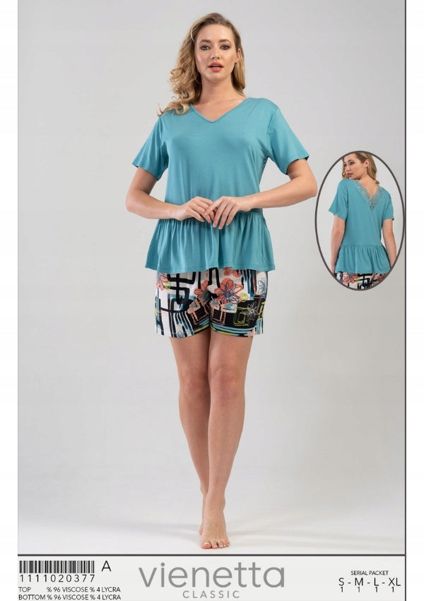 Piżama Damska Vienetta, Blue&amp;Flowers, Niebieska, r. S-XL