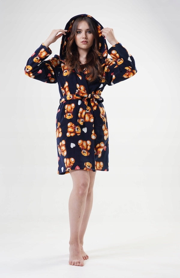 Szlafrok damski Vienetta, Bears, Czarny, r. S-XL