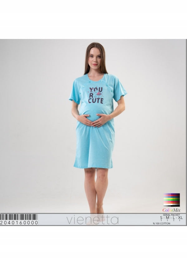 Koszula Nocna do Karmienia Vienetta, You Are Cute, Niebieska, r. S-XL