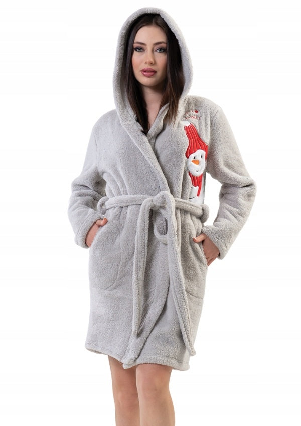 Szlafrok damski Vienetta Snowman Time, szary, r. S-L