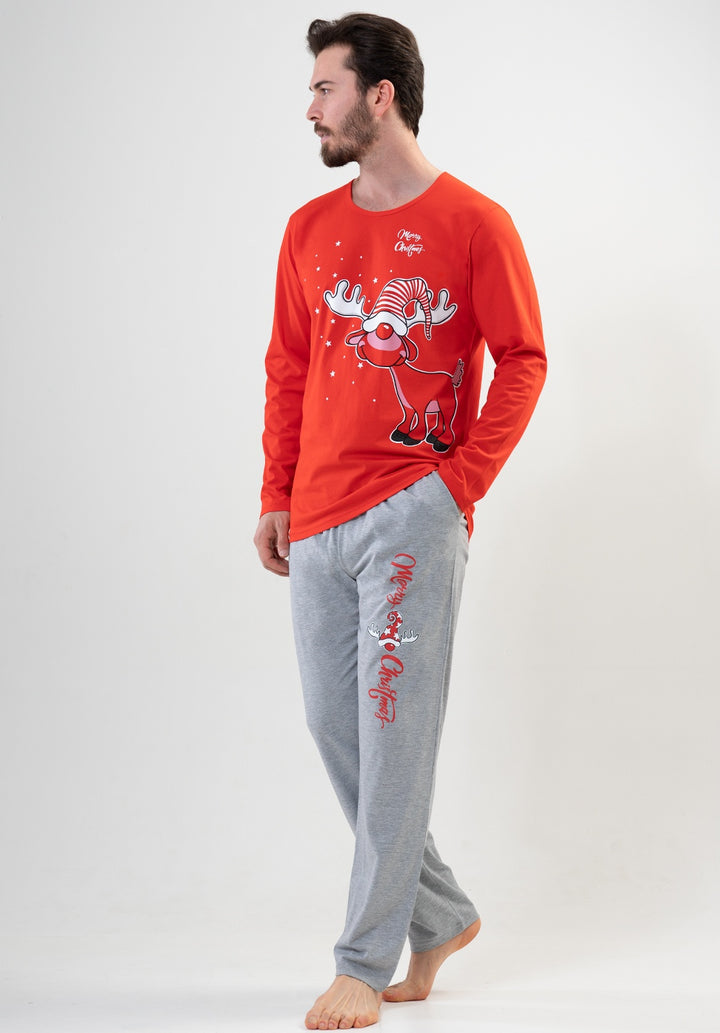 Piżama Męska Vienetta Christmas Deer, czerwono-szara, r. S-XL image 0