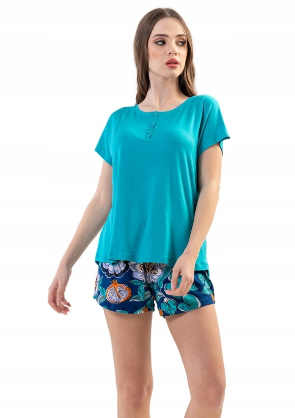 Piżama Damska Vienetta, Floral Soft, Granatowy, r. M-XL