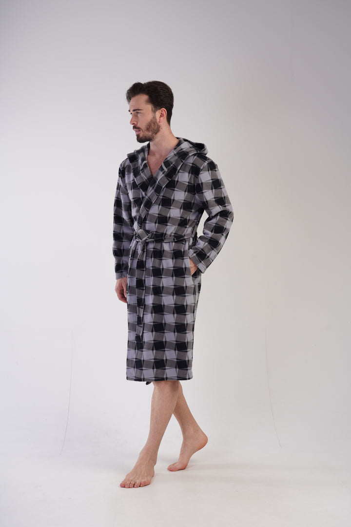 Szlafrok męski polarowy Vienetta Crossing, szary, r. M-XXL