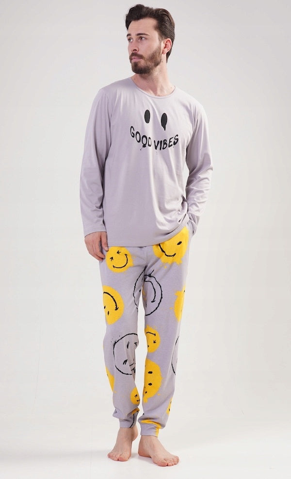 Piżama Męska Vienetta, Good Vibes, Szara, r. S-XL image 2