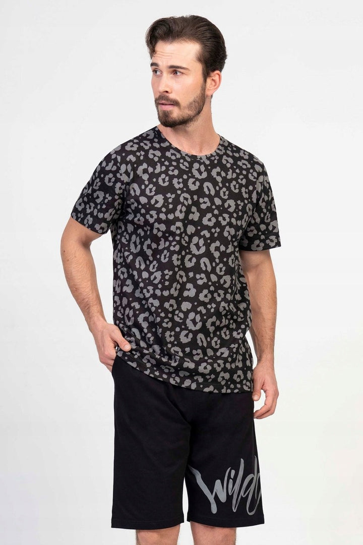 Piżama Męska Vienetta, Wild, Czarna, r. M-XL