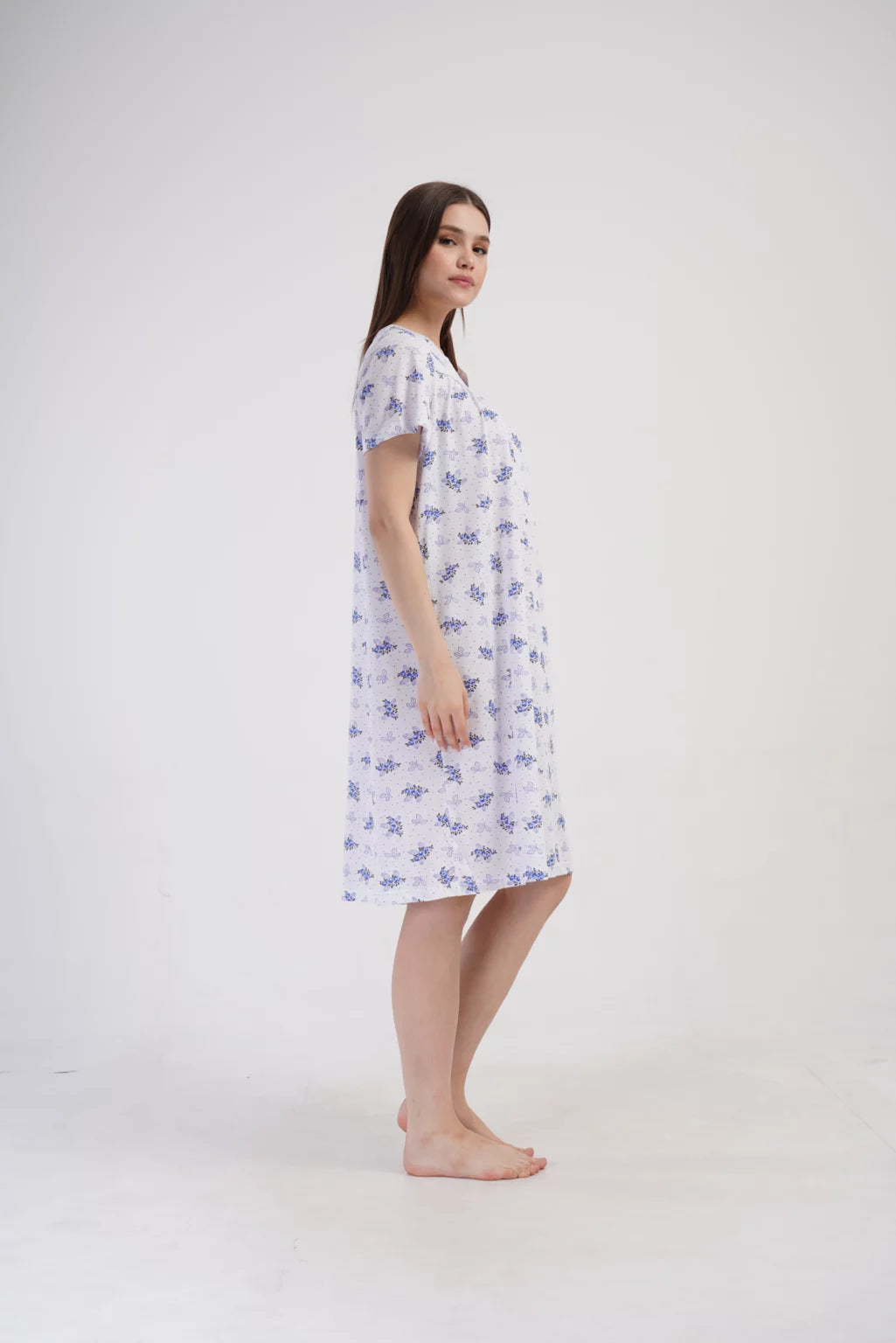 Koszula Nocna Vienetta Navy Bloom, Biało - Niebieska , r. M-XXL