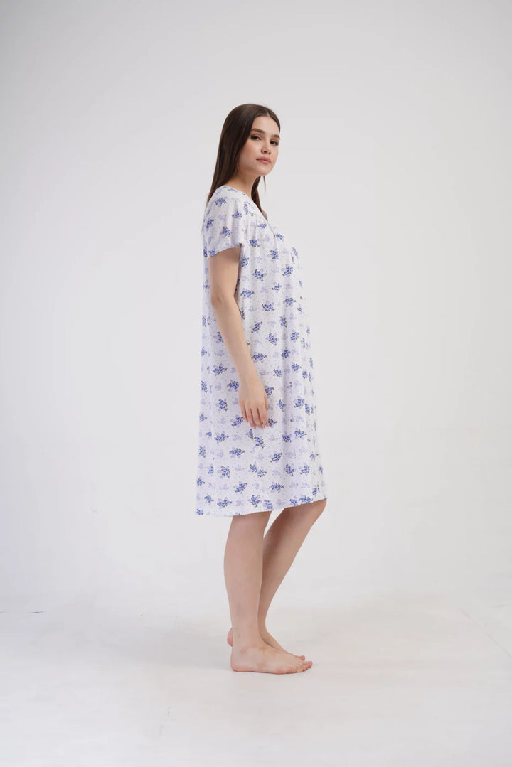 Koszula Nocna Vienetta Navy Bloom, Biało - Niebieska , r. M-XXL