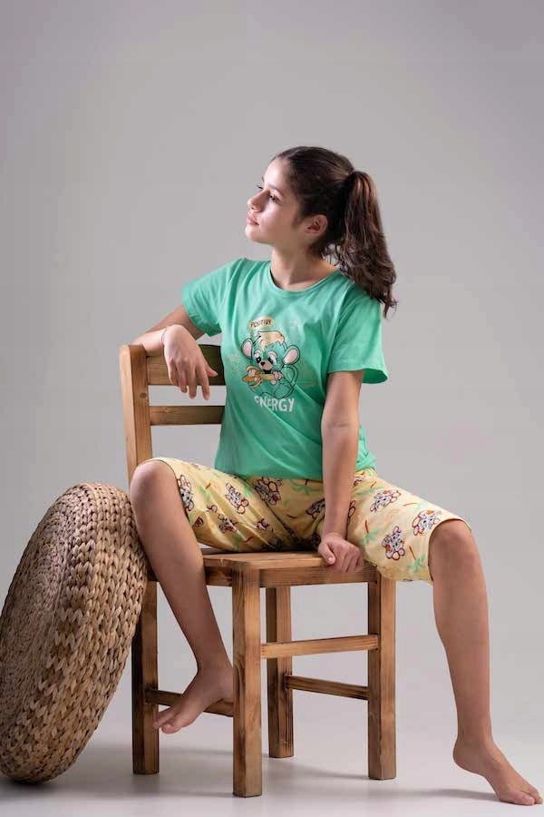 Piżama Dziewczęca Vienetta, Positive Energy, Zielona, r. 110-122