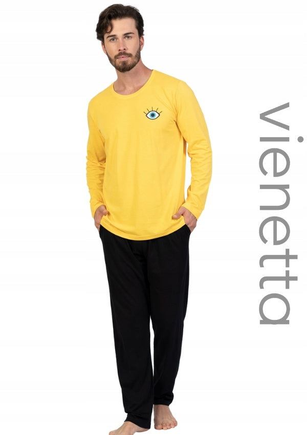 Piżama Męska Vienetta, Yellow Eye, Żółta, r. S-XL image 1