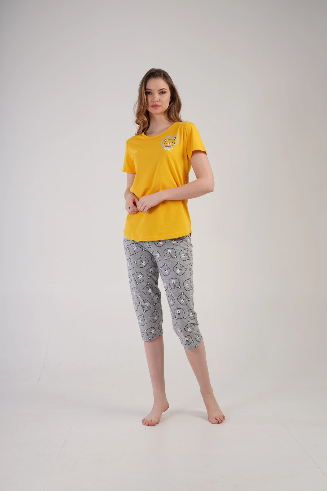 Piżama Damska Vienetta Bear Comfort,, żółto-szara, r. S-XL image 1