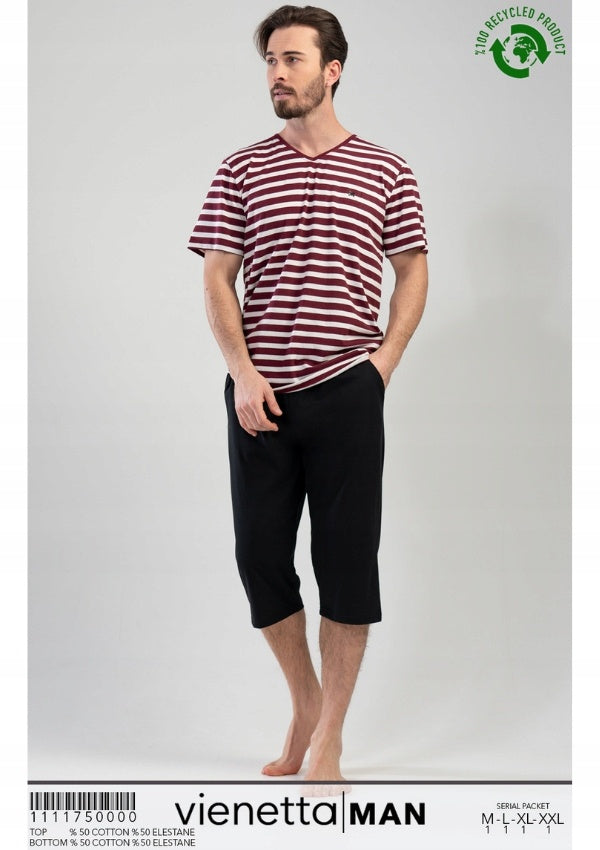 Piżama Męska Vienetta, R&amp;W Stripes, Bordowa, r. S-XL