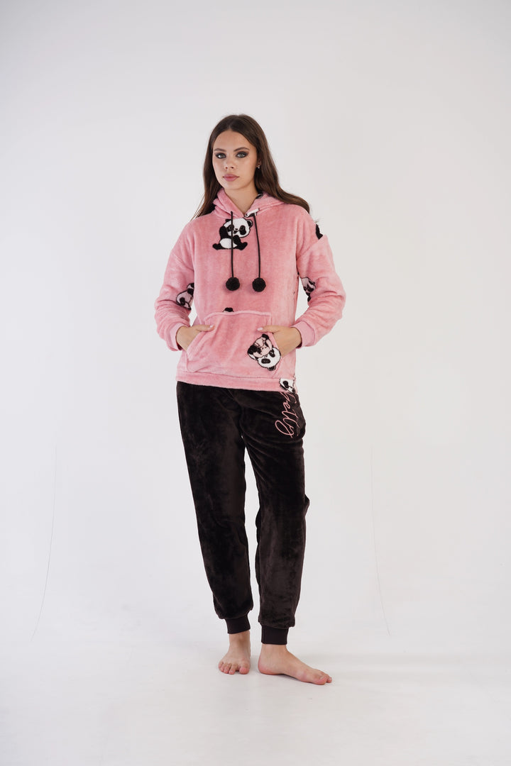 Piżama Damska Softowa Vienetta Panda Dream Delight, różowo-brązowa, r. S-XL image 0