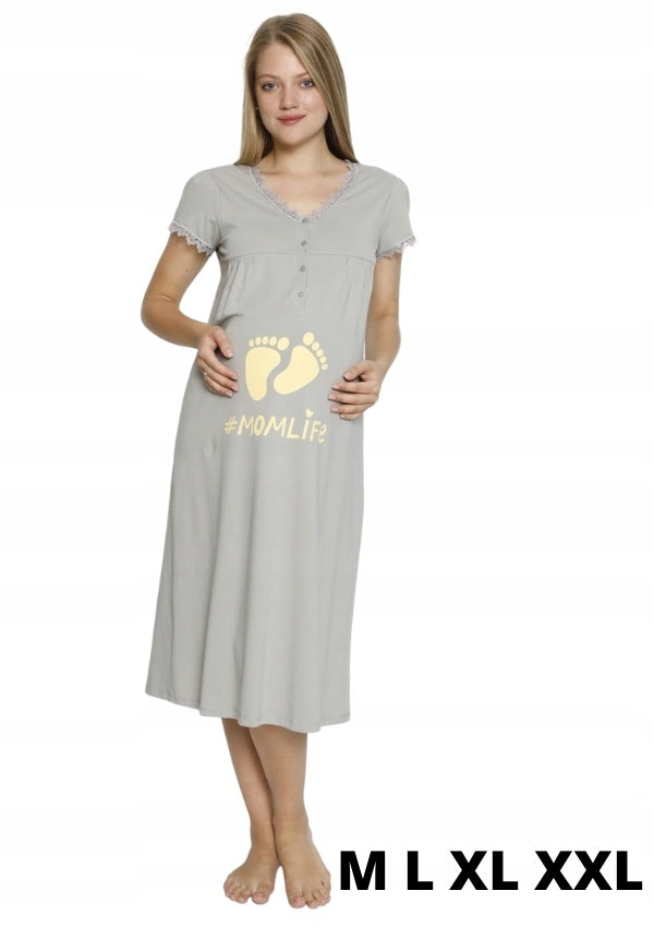 Koszula do karmienia Vienetta, Mom Life, Szara, r. M-XXL