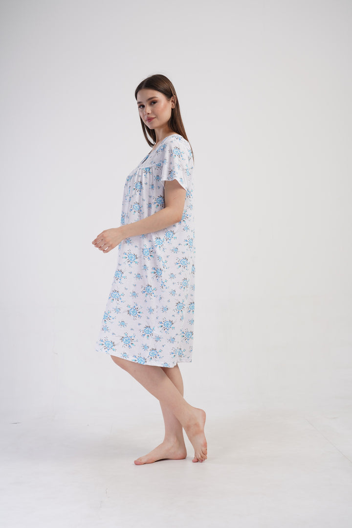 Koszula Nocna Vienetta Blue Bloom, Biało - Niebieska , r. M-XXL