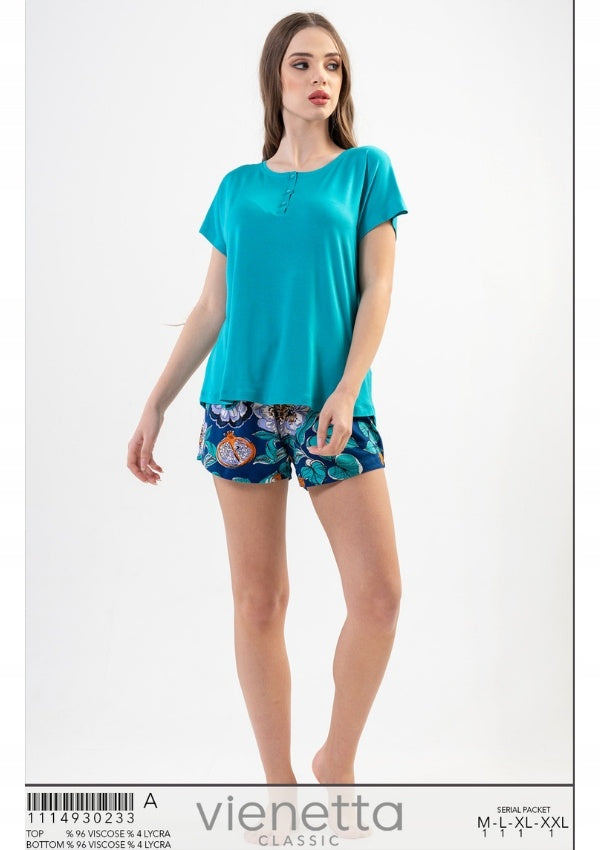 Piżama Damska Vienetta, Floral Soft, Granatowy, r. M-XL