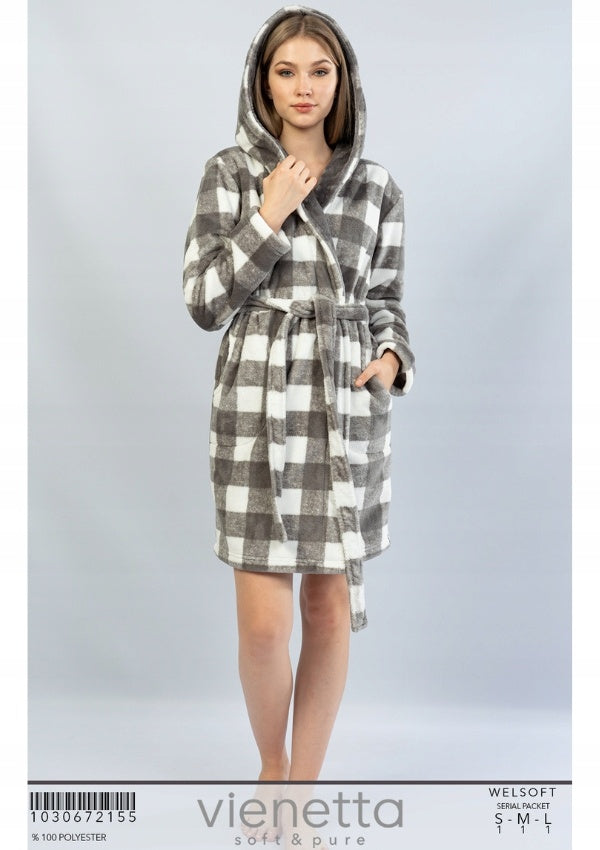 Szlafrok damski Vienetta, Grey Grid, Szara, r. S-L image 4