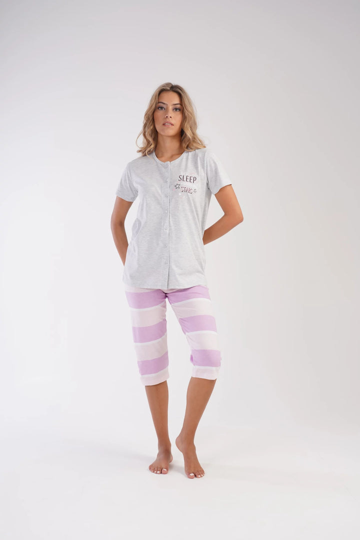 Piżama Damska Vienetta Madras Magic, szaro-różowa, r. M-XXL image 2
