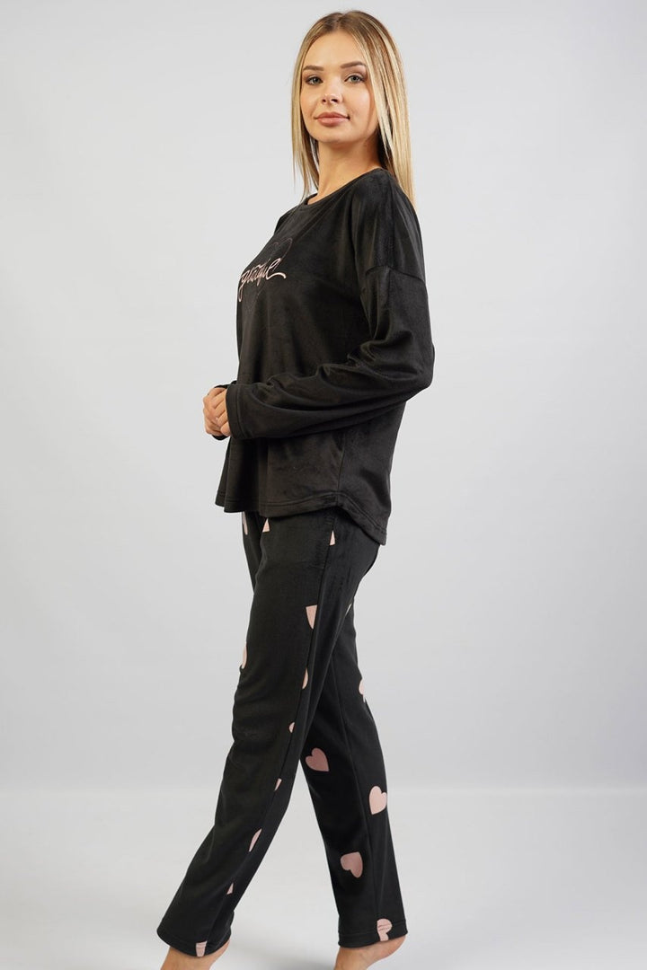 Piżama Damska Vienetta, Grateful Hearts, Czarna, r. S-XL image 3