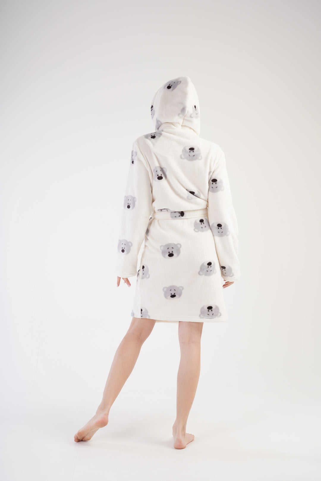 Szlafrok damski Vienetta Teddy Bear Hug, biało-szary, r. S-L image 5