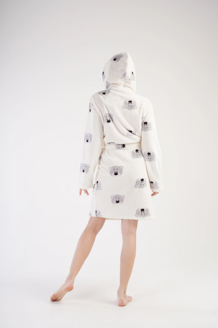 Szlafrok damski Vienetta Teddy Bear Hug, biało-szary, r. S-L image 5
