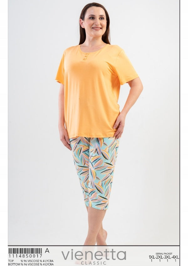 Piżama Damska wiskozowa Vienetta, Banana, Pomarańczowa, r. 1XL-4XL
