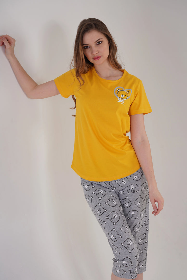 Piżama Damska Vienetta Bear Comfort,, żółto-szara, r. S-XL image 6