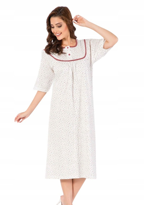 Koszula Nocna Vienetta, Purple Flowers, Biała, r. 1XL-4XL