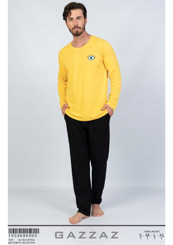 Piżama Męska Vienetta, Yellow Eye, Żółta, r. S-XL