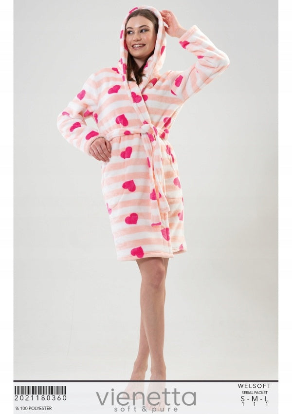 Szlafrok damski DreamWeave, Różowo-Biały, S-L image 1