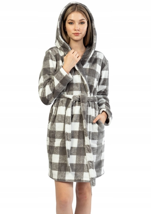 Szlafrok damski Vienetta, Grey Grid, Szara, r. S-L
