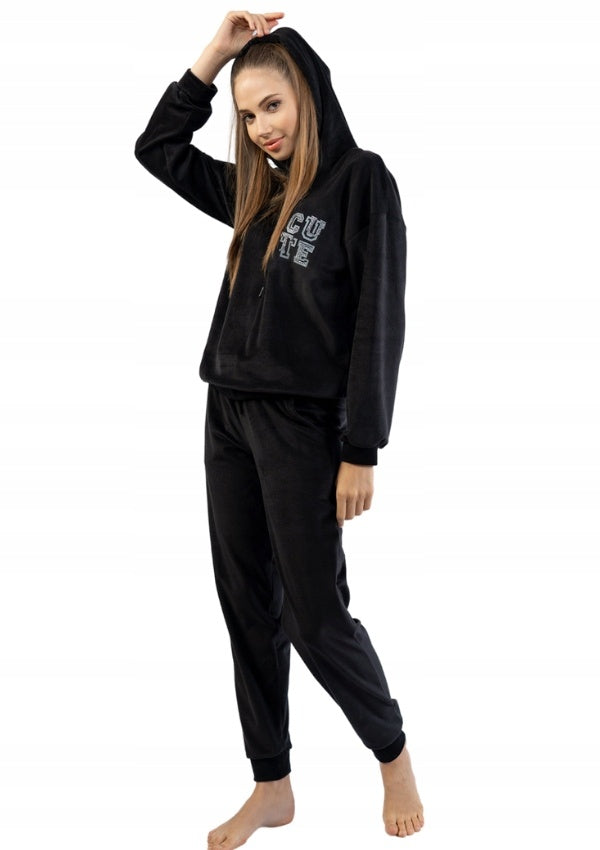 Piżama Damska Vienetta, Cute, Czarna, r. S-XL