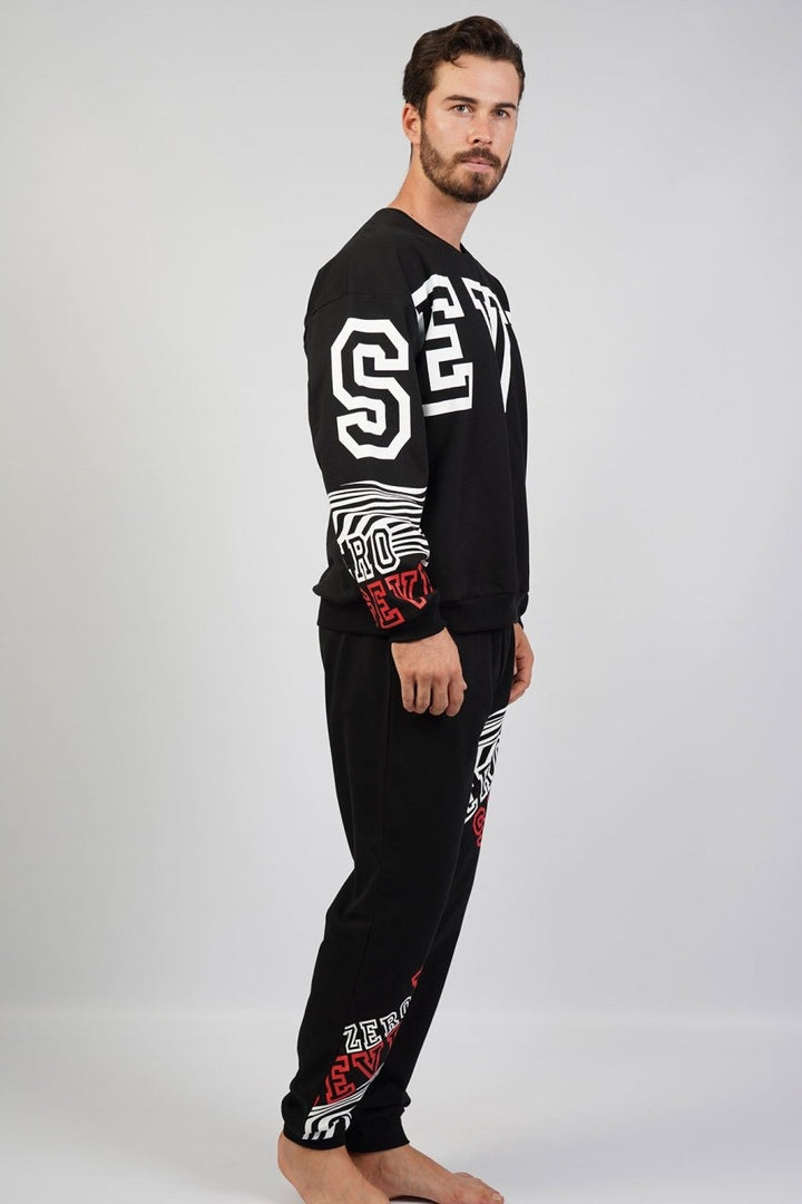 Piżama Męska bawełna ocieplana Vienetta, S E V E N, Czarna, r. S-XL