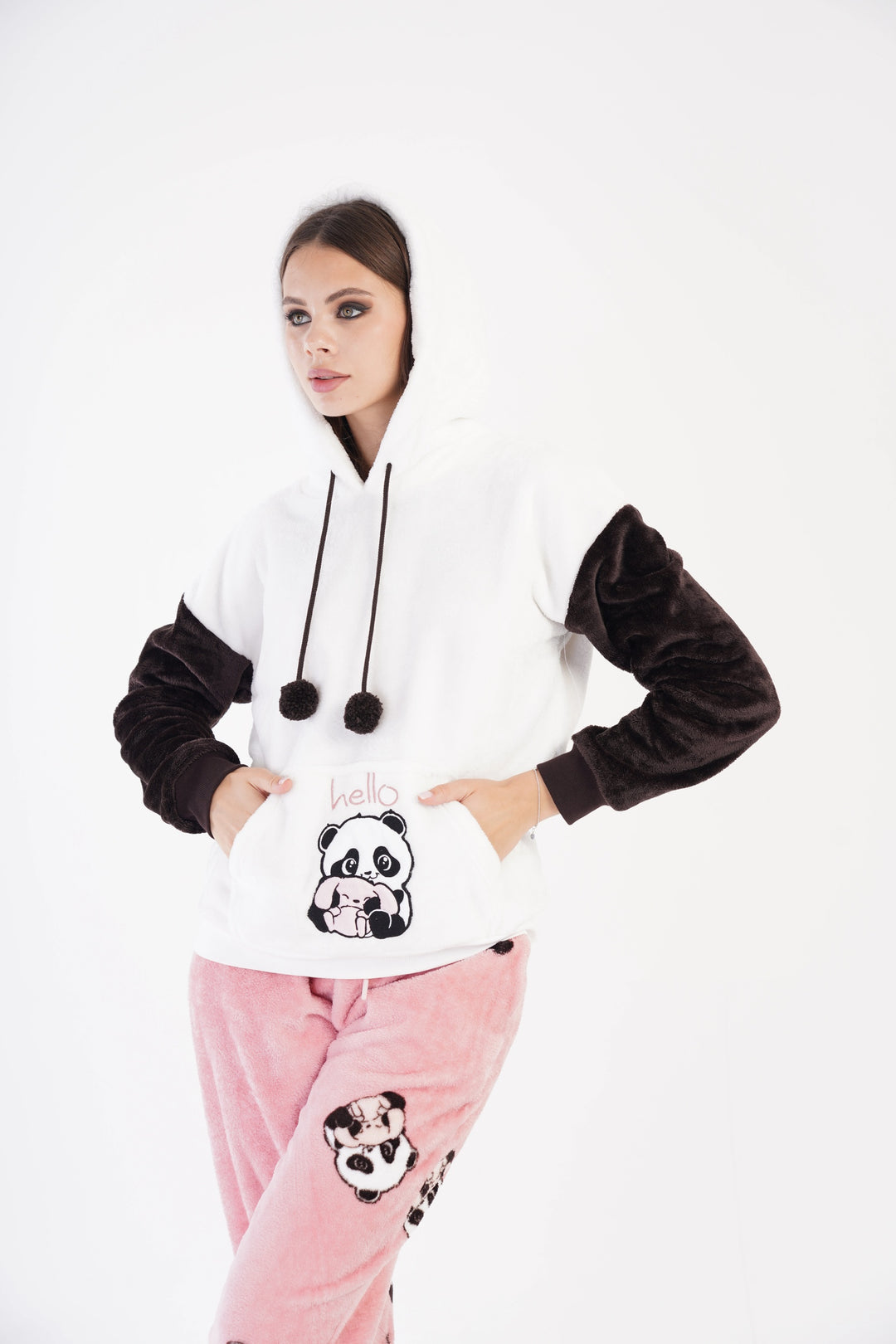 Piżama Damska Softowa Vienetta Panda Hug Sleepwear, biało-różowa, r. S-XL image 4