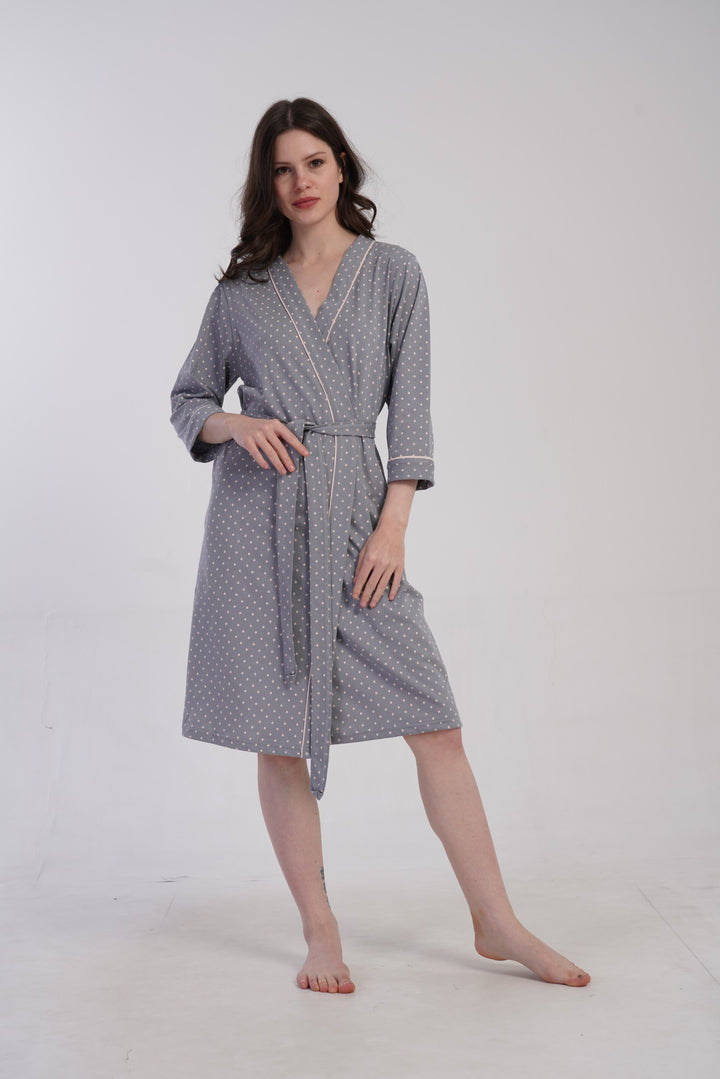Szlafrok damski Vienetta Soft Dots, Szary, r. M-XXL