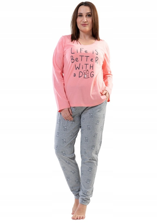 Piżama Damska Vienetta, Life Is better, Różowa, r. 1XL-4XL