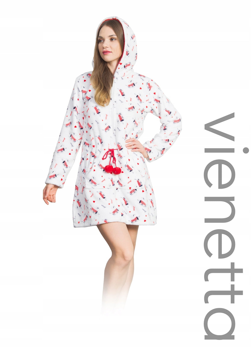 Szlafrok damski Vienetta, Red Doggie, Biały, r. S-XL image 1