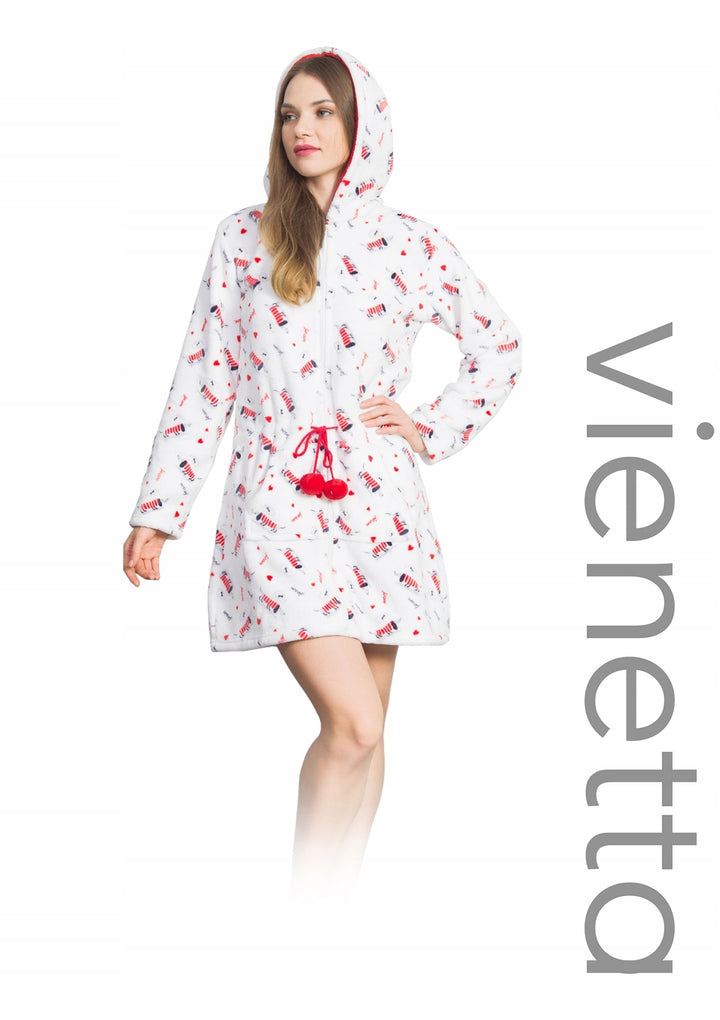 Szlafrok damski Vienetta, Red Doggie, Biały, r. S-XL image 1