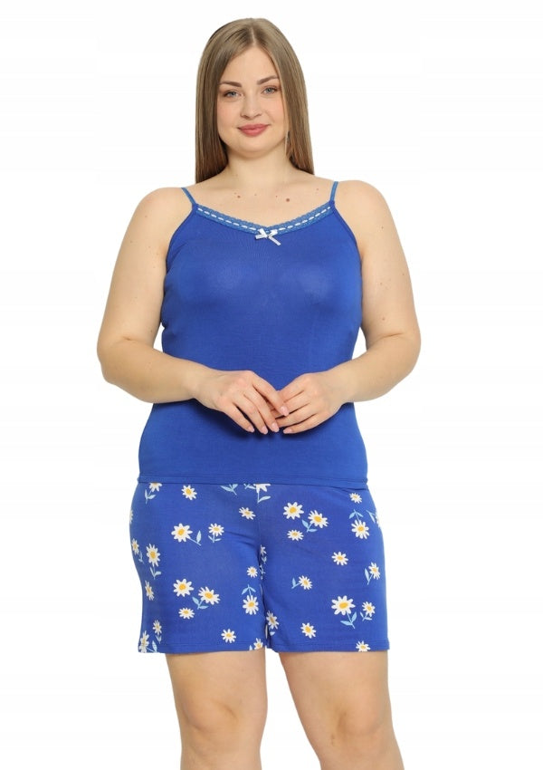 Piżama Damska Vienetta, Blue Flowers, Niebieska, r. 2XL-5XL