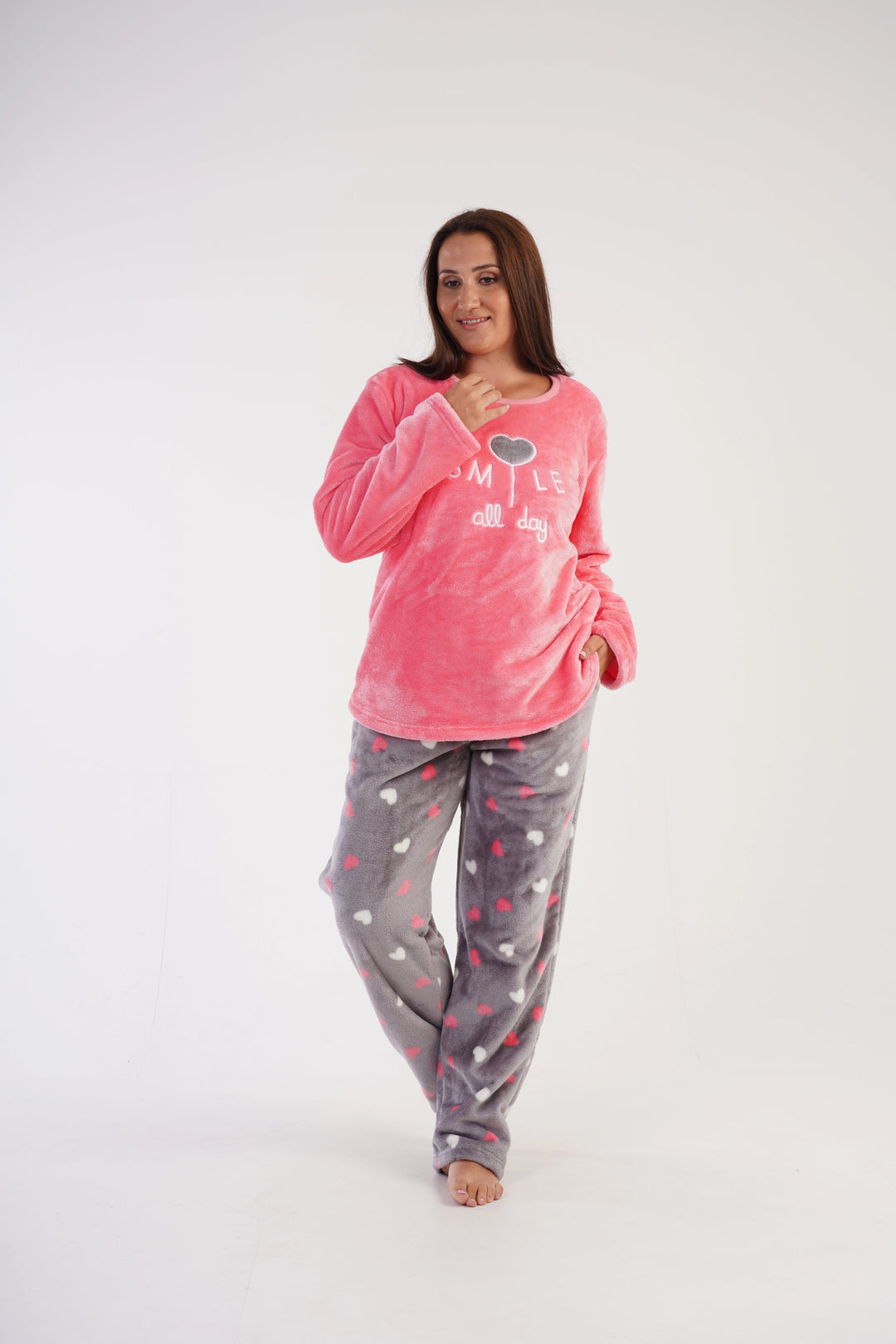 Piżama Damska Softowa Vienetta Plushy Pinki, różowo-szara, r. 1XL-4XL image 3