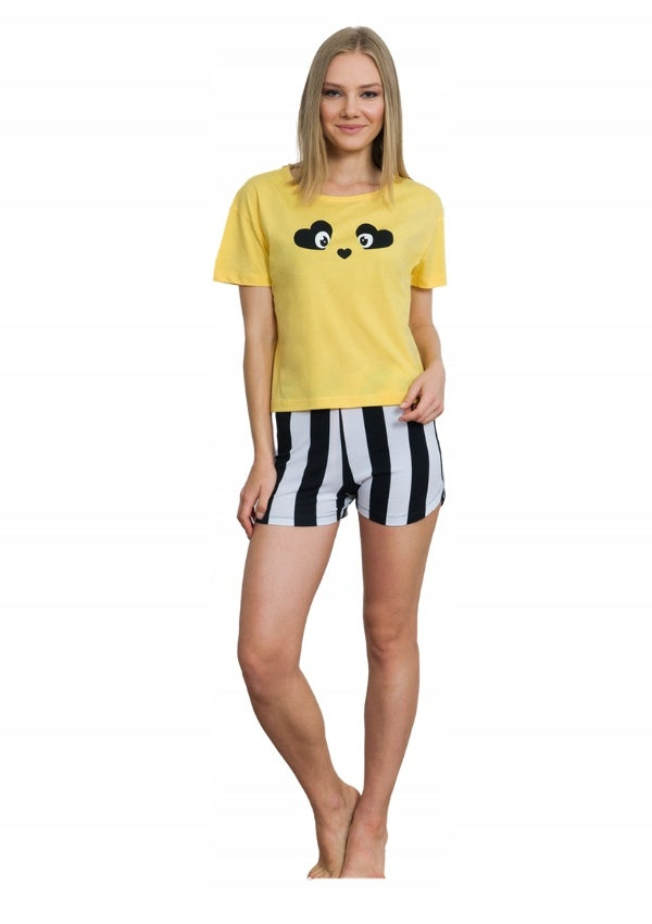 Piżama Damska Vienetta Heart Eyes, żółto-czarna, r. S-L